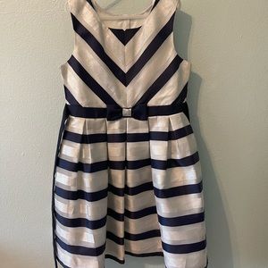 The Children’s Place dress.  Size 10. Colors are Navy, white & silver
